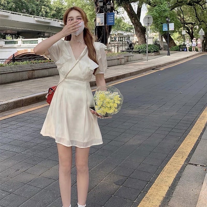 VÁY TƠ PHỐI BÈO DÁNG XOÈ HAI LỚP THẮT NƠ EO LƯNG VTBDPB