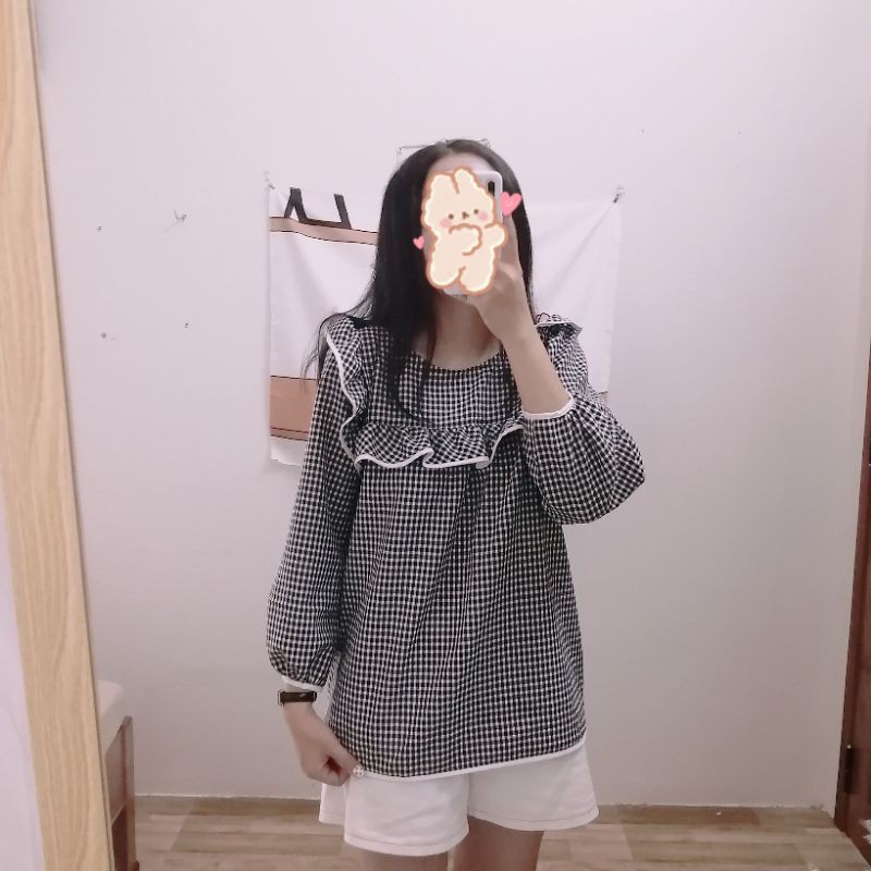 ÁO BBD TRẮNG TAY DÀI BÈO VIỀN ĐEN - ÁO KIỂU CÔNG SỞ NỮ (Ảnh thật shop chụp & clip cận chất vải) | BigBuy360 - bigbuy360.vn