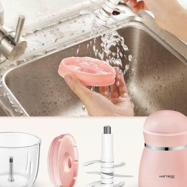 Máy Xay Sinh Tố Mini Cầm Tay Đa Năng Hattiecs Chuyên Dụng Xay Đồ Cho Bé Ăn Dặm, Cối Thủy Tinh Dung Tích 300ml An Toàn.