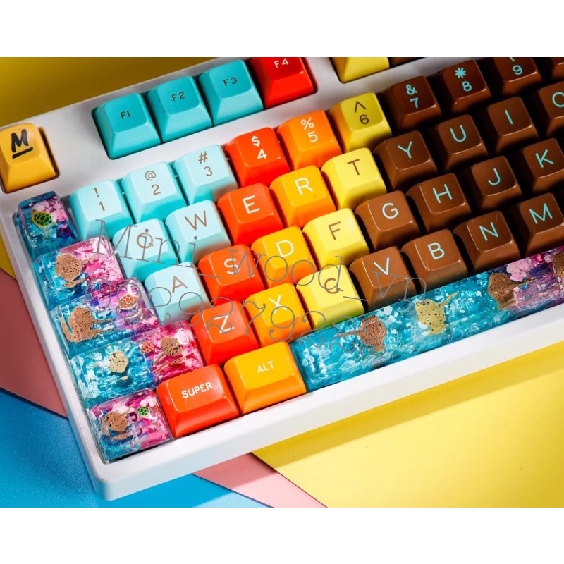 Nút bàn phím cơ cá đuối + rùa xanh/hồng.Keycap resin.Keycap Artisan