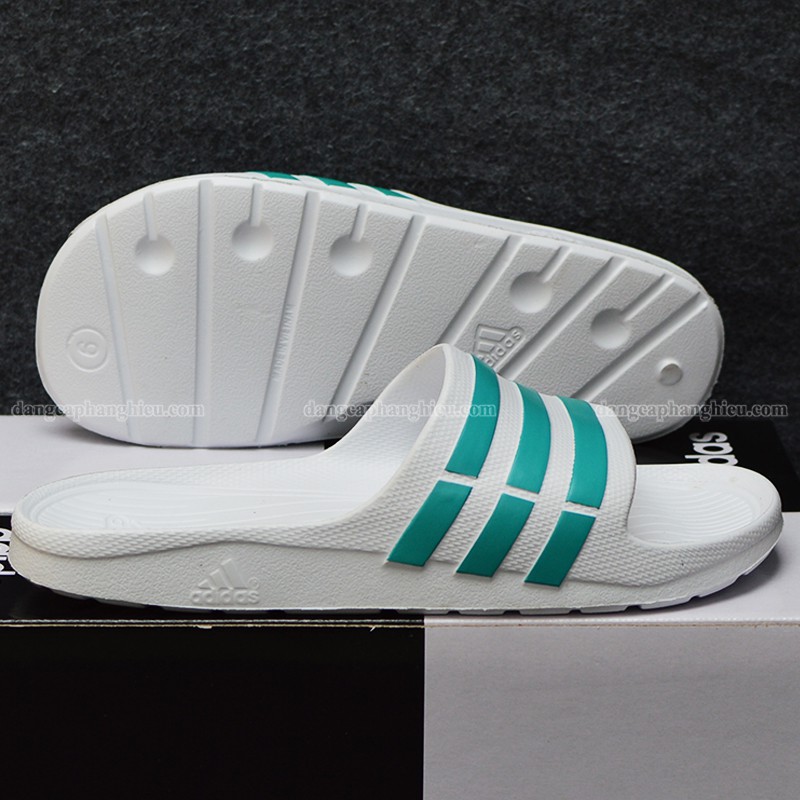 DÉP ADIDAS DURAMO CHÍNH HÃNG MÀU TRẮNG SỌC XANH NGỌC