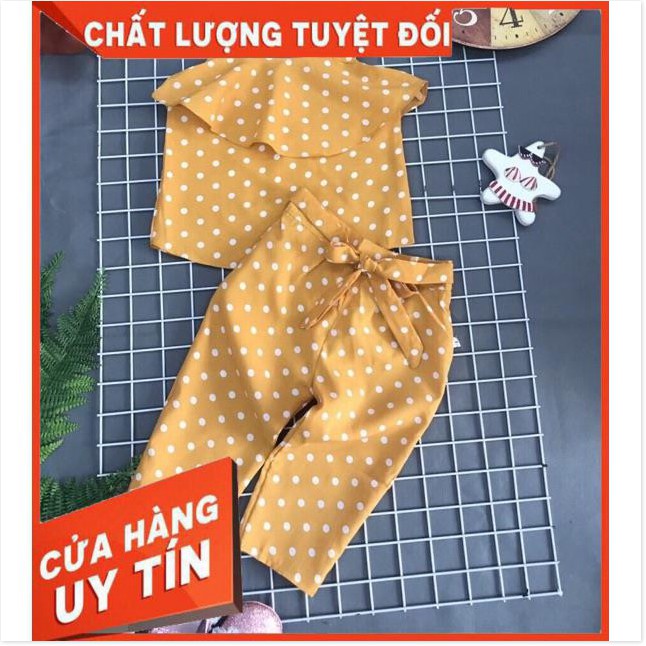 Thời Trang Bé Gái- Đồ Bộ Hè Chấm Bi Dây Bèo Áo Rời Quần Mẫu Mới