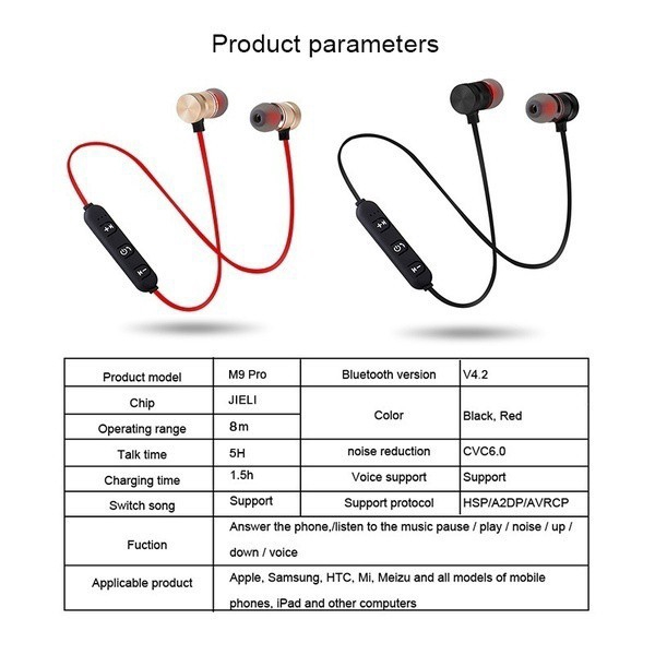 Magnetic Metal Sports Fitness Sweatproof Stereo Bass Noise Cancelling Wireless Bluetooth earphone