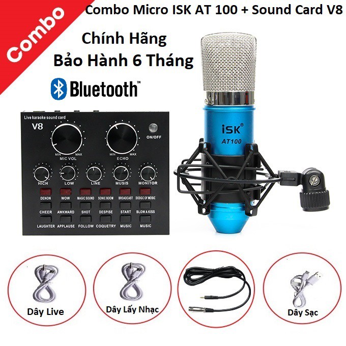 SOUND CARD V8, V10 BLUETOOTH VÀ MICRO ISK AT 100 - Combo Mico Live Stream Siêu Hay , Hát Thu Âm, Karaoke Online