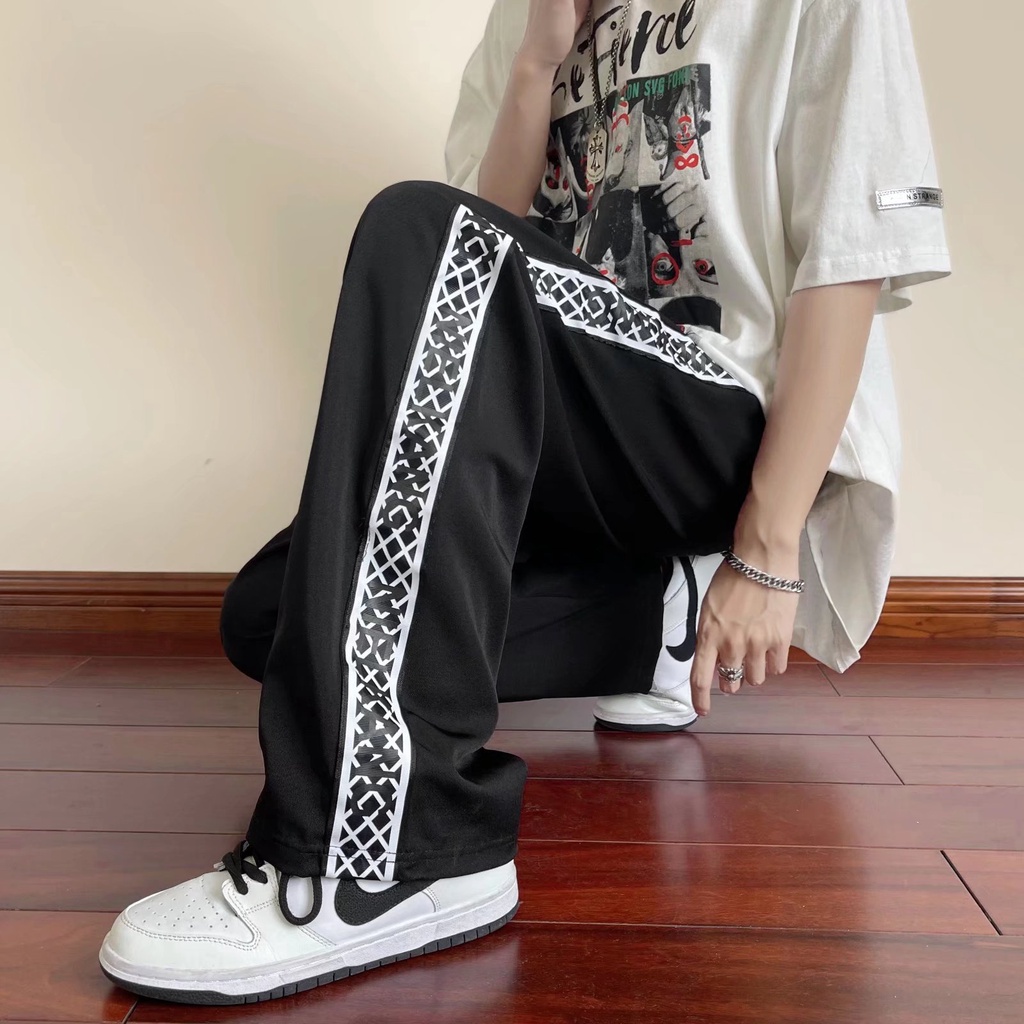 Quần ống rộng Họa Tiết Kẻ Sọc Phong Cách Hàn Quốc Thời Trang Cho Nam size M-2XL