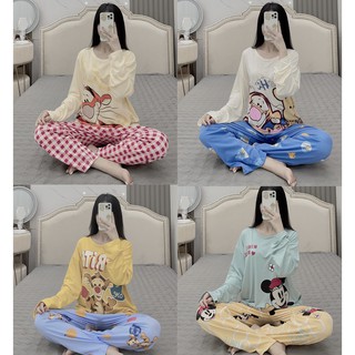 Bộ ngủ dài tay vải cotton cao cấp thấm hút mồ hôi