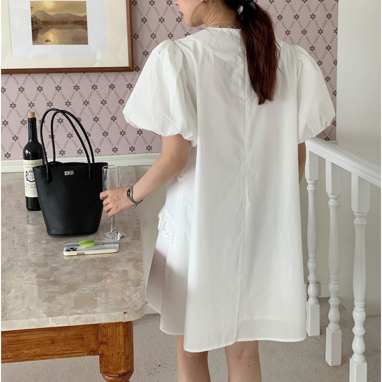 (HÀNG SẴN) Váy suông phối ren tầng xinh xắn - Váy trắng trên gối Hàn Quốc freesize