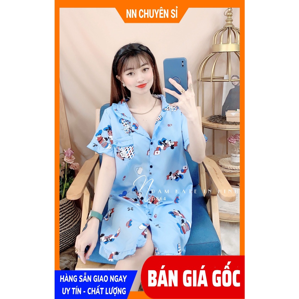 Đầm ngủ nữ chất kate mềm mịn mát in hình chuột hoạt hình dễ thương D864