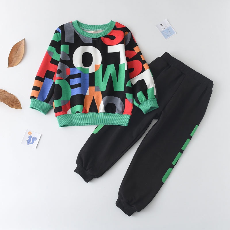 Set đồ BEAR LEADER 2 món gồm áo sweater tay dài in chữ nhiều màu sắc phong cách Hàn Quốc cho bé trai 2-6 tuổi
