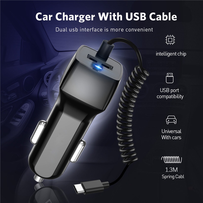 Dây Cáp Sạc Nhanh 2.4A USB Cho Điện Thoại Xiaomi IOS Trên Xe Hơi