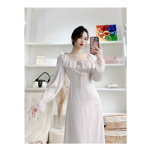 ĐẦM TIỂU THƯ SATIN LỤA CAO CẤP CHUN EO TÍM