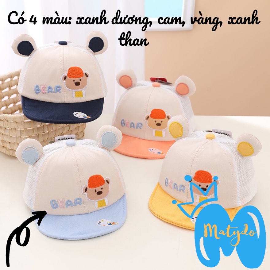 Mũ lưỡi trai cho bé gái bé trai nón hình gấu BEAR thêu đáng yêu phụ kiện trẻ em
