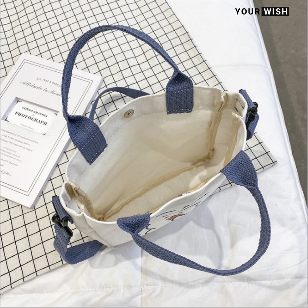 Túi Tote Đeo Chéo Vải Canvas Nữ Nhỏ Gọn nhân vật cute Phong Cách Hàn Quốc MD9003