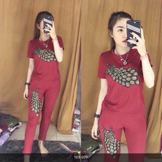 Đồ Bộ Nữ In Hình Con Công Cực Sang Chất Thun Cotton Co Dãn
