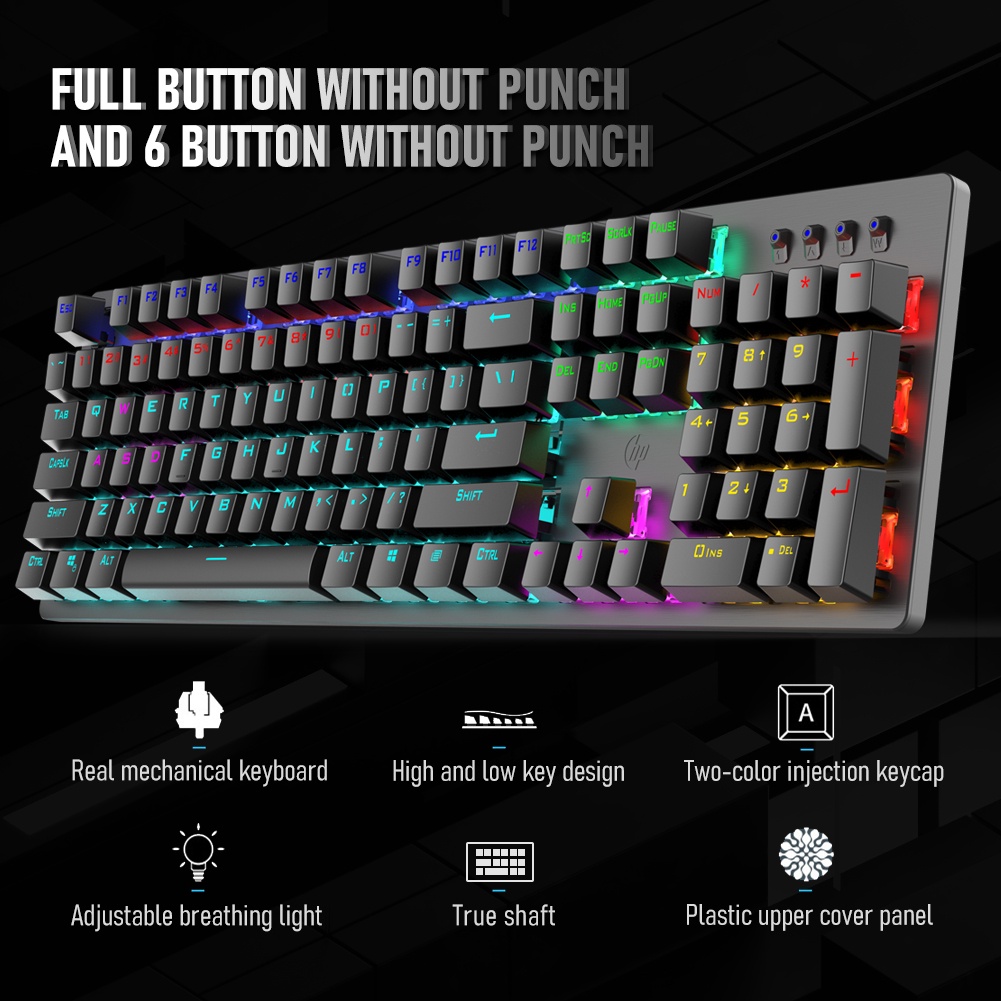 Bàn phím cơ chơi game HP GK100F có đèn LED nền