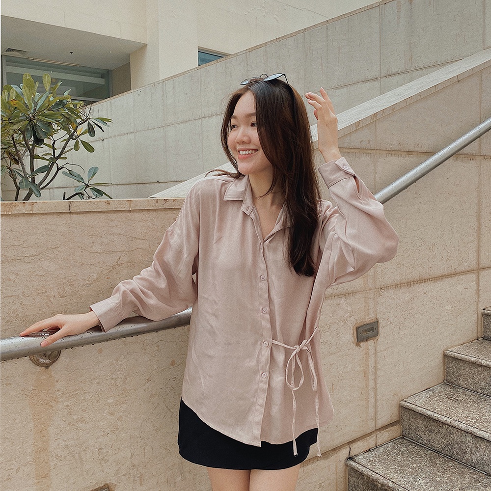 Áo sơ mi tay dài đẹp công sở LUCETFASHION cao cấp đen trắng xanh be Terry Shirt