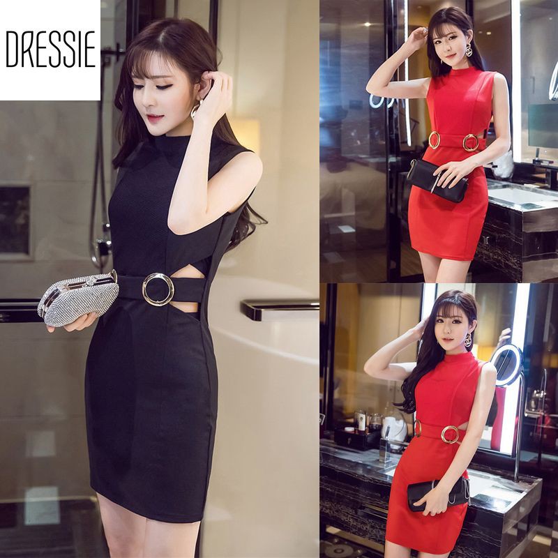 Váy Áo Đầm Ôm Body Cao Cấp DRESSIE Thời Trang Nữ Đẹp Sexy Dạo Phố Dự Tiệc Cưới XInh Xắn - DB102 (Đen Đỏ)