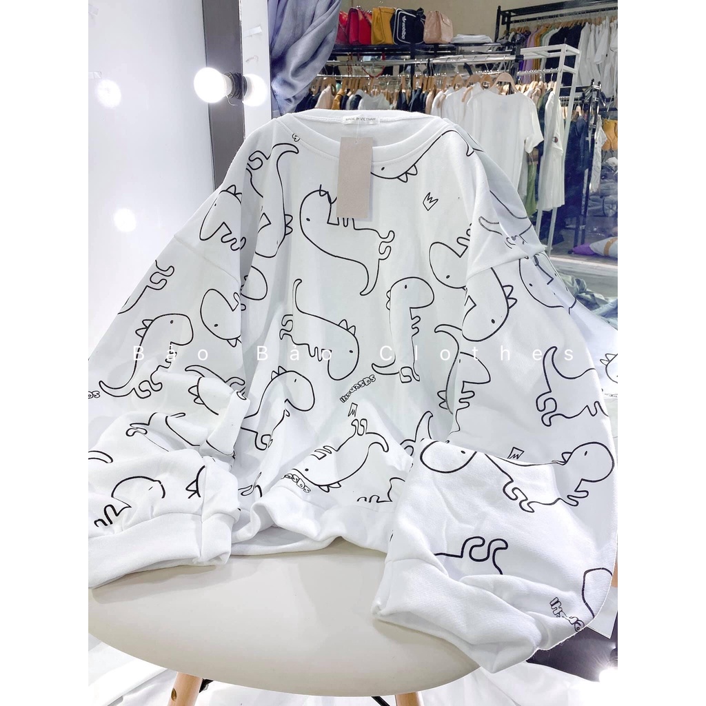 Áo Nỉ Sưeater Tay Bồng Nỉ Ngoại Khủng Long Unisex Nam Nữ Ulzzang