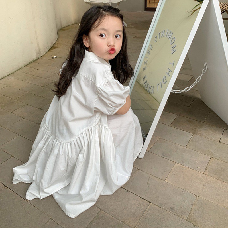 Đầm búp bê tay phồng dáng rộng phong cách Pháp thời trang hè cho bé gái