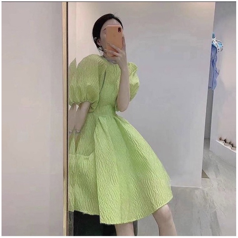 ĐẦM BBD XƯỢC XỐP TAY BỒNG CỔ TRÒN