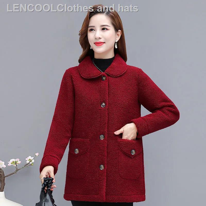 Áo khoác bằng len cừu mô phỏng dài vừa dành cho phụ nữ trung niên và người cao tuổi