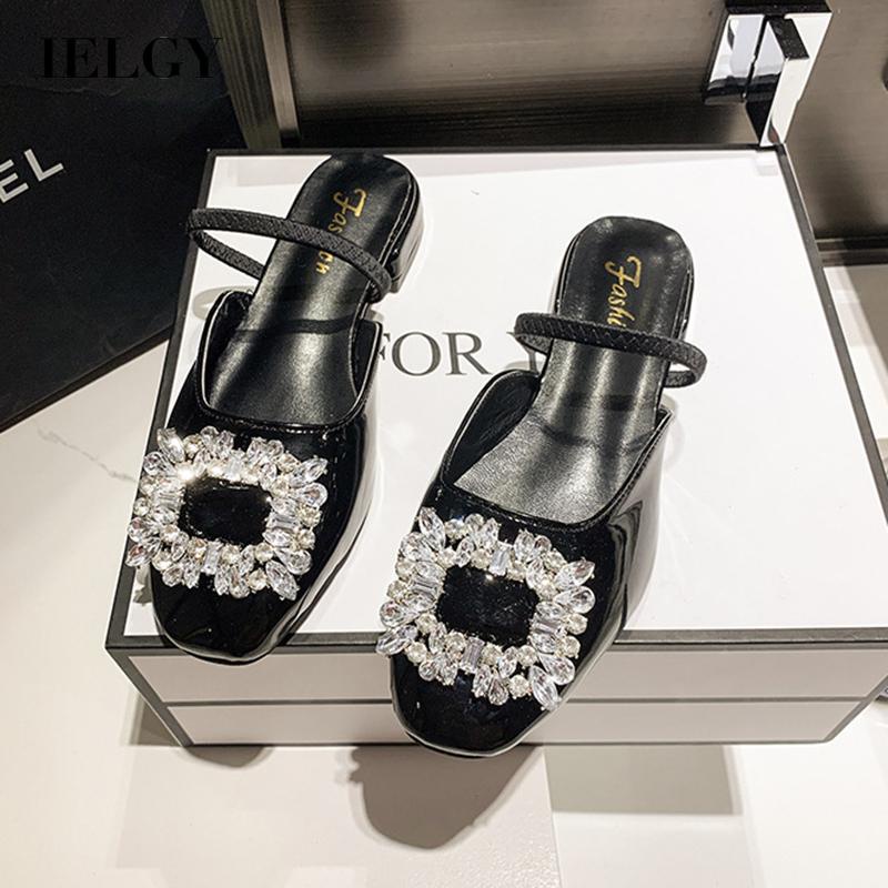 Giày bít mũi IELGY gót thấp đính đá phong cách Hàn Quốc cho nữ