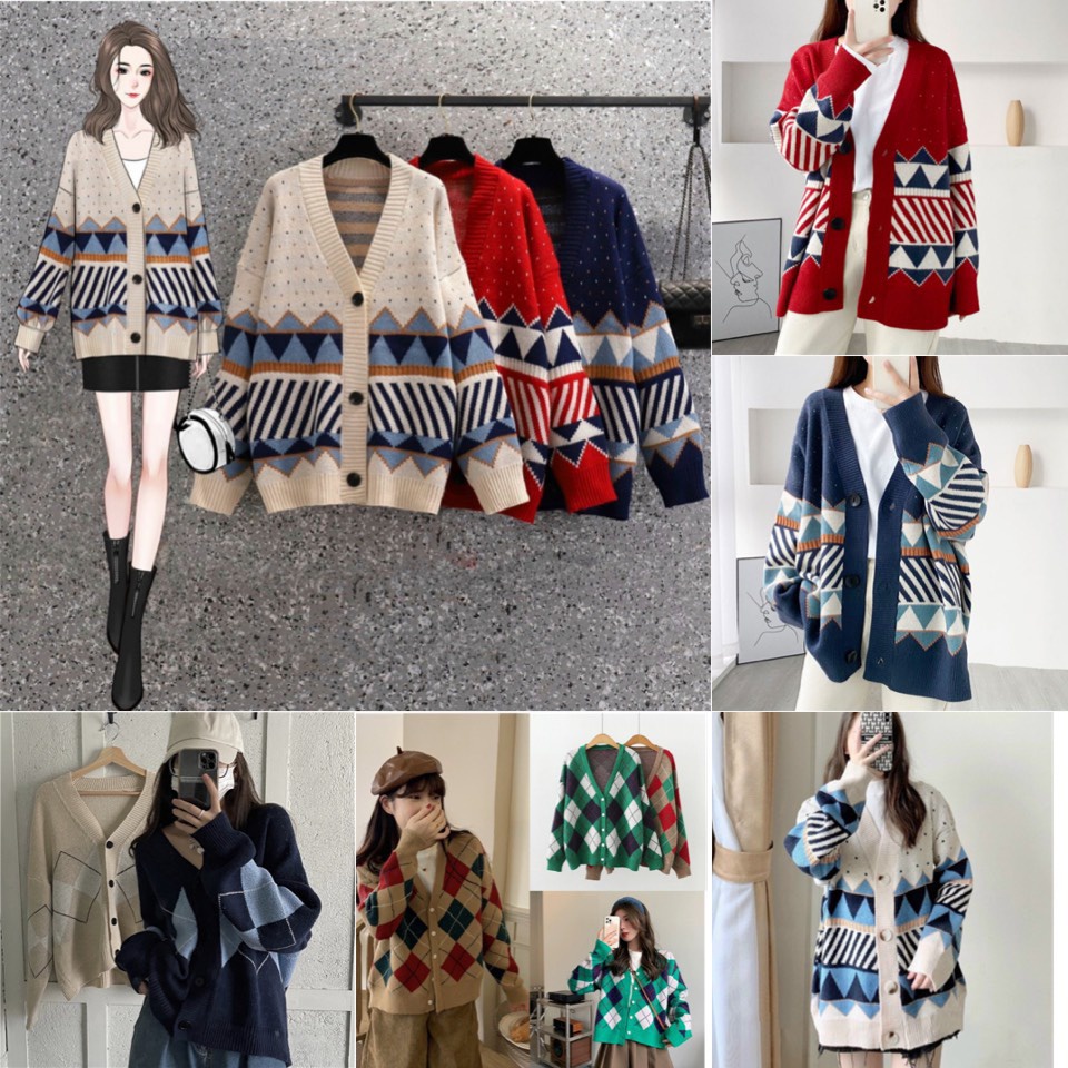 Áo cardigan len thổ cẩm Junnie Closet Áo choàng họa tiết phong cách Hàn Quốc | BigBuy360 - bigbuy360.vn