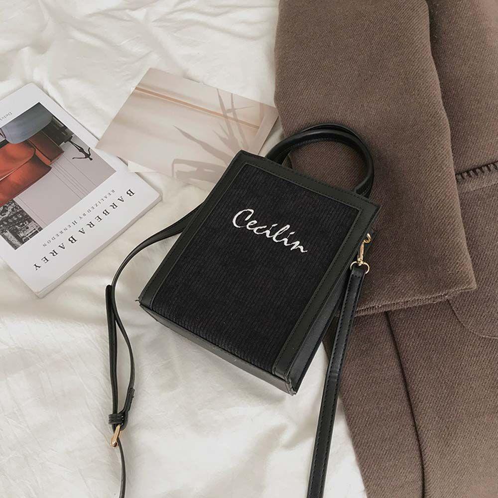 Túi Xách Da PU Đeo Vai Thêu Chữ Phong Cách Retro