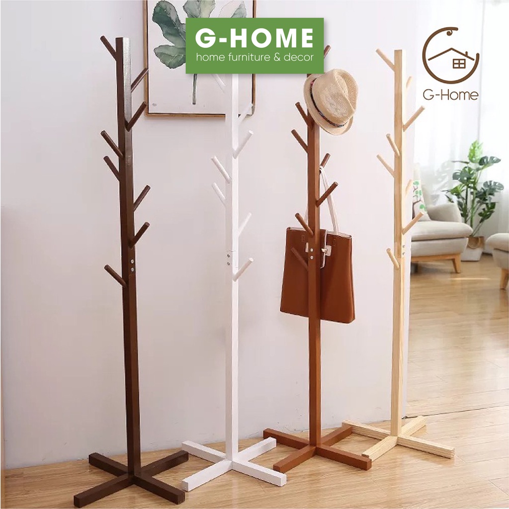 Cây treo quần áo treo đồ Ghome gỗ thông tự nhiên phong cách vintage dễ tháo lắp di chuyển CT19M1