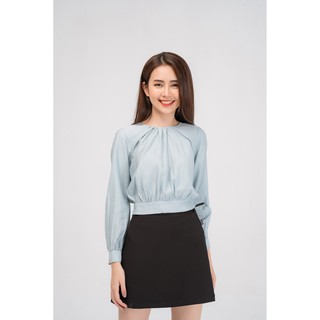 YODY áo sơ mi nữ cổ tròn cột nơ lưng vải lụa mềm mại SMN3470