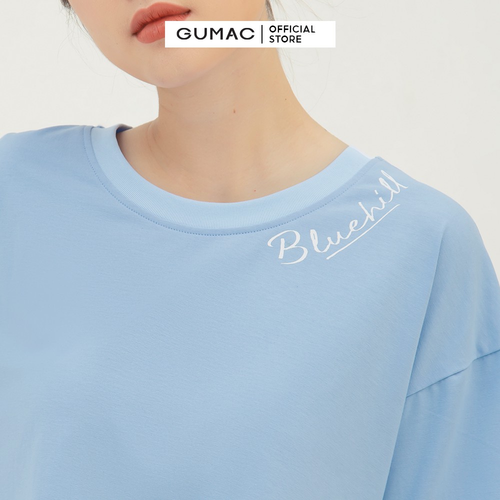 [Mã WABRGU100 giảm 15% đơn 249K tối đa 100k] Áo croptop nữ in chữ GUMAC phong cách uzzlang cá tính màu xanh ATB335 | BigBuy360 - bigbuy360.vn