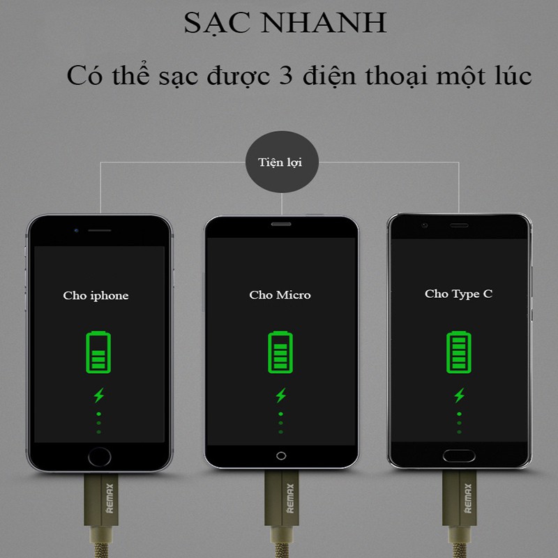 Cáp Sạc Điện Thoại⚡ Bảo Hành 12 Tháng ⚡ Cáp Sạc 3 Đầu 𝓡𝓔𝓜𝓐𝓧  3 Trong 1 Hỗ Trợ Sạc Nhanh Cho Các Dòng Iphone, Sam Sung...