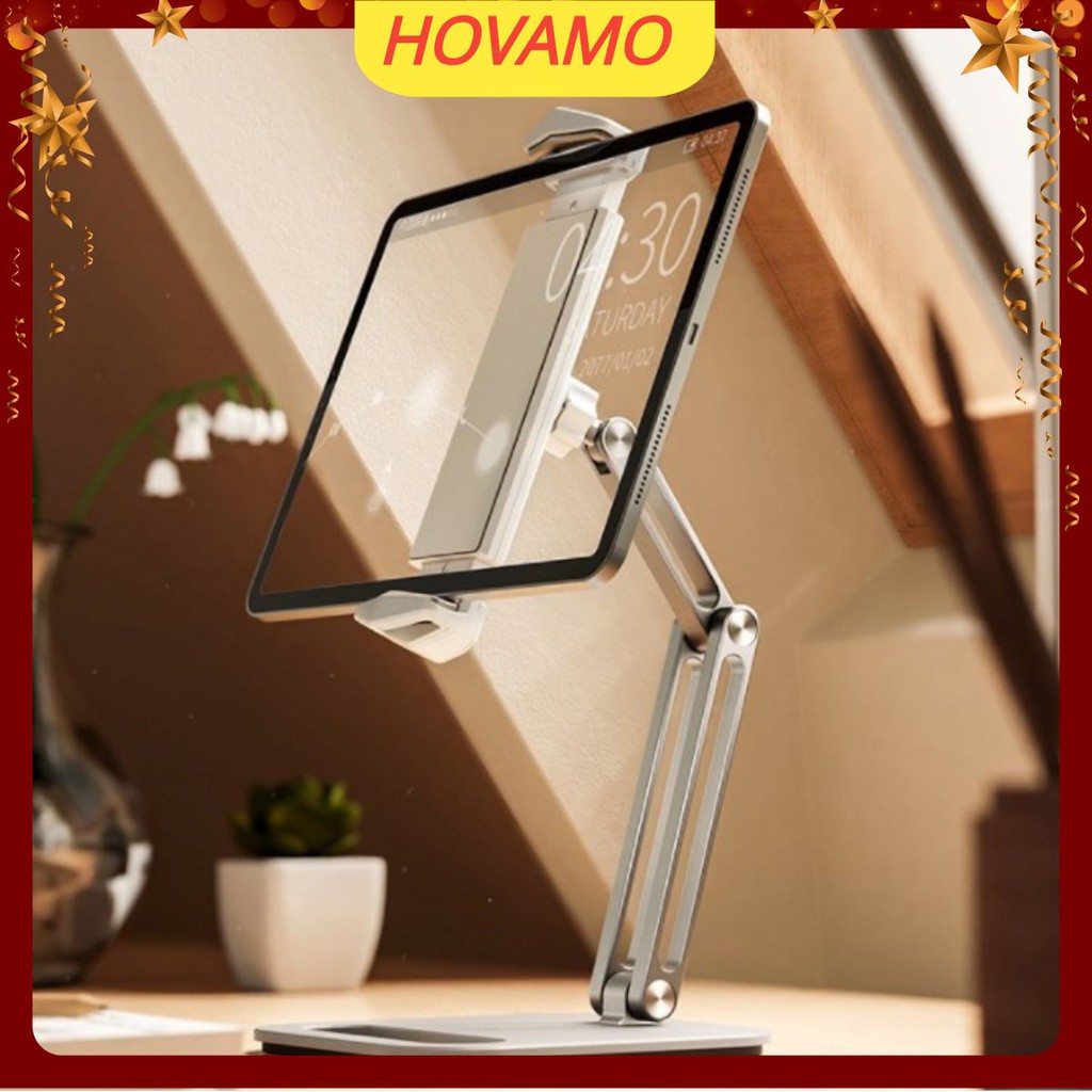 Giá Đỡ Ipad, Điện Thoại Di Động Nhôm Xoay 360 Độ Gấp Gọn Để Bàn Kiêm Kẹp Máy Tính Bảng Đa Năng Cao Cấp HOVAMO P47
