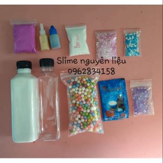 Bộ kit làm slime mây, slime bơ, slime xốp và slime basic kèm màu, hương và đồ trang trí: cốm, kim tuyến, xốp, fishbowl..