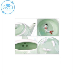 Bộ Ấm Chén Trà Men Ngọc Cá 3D