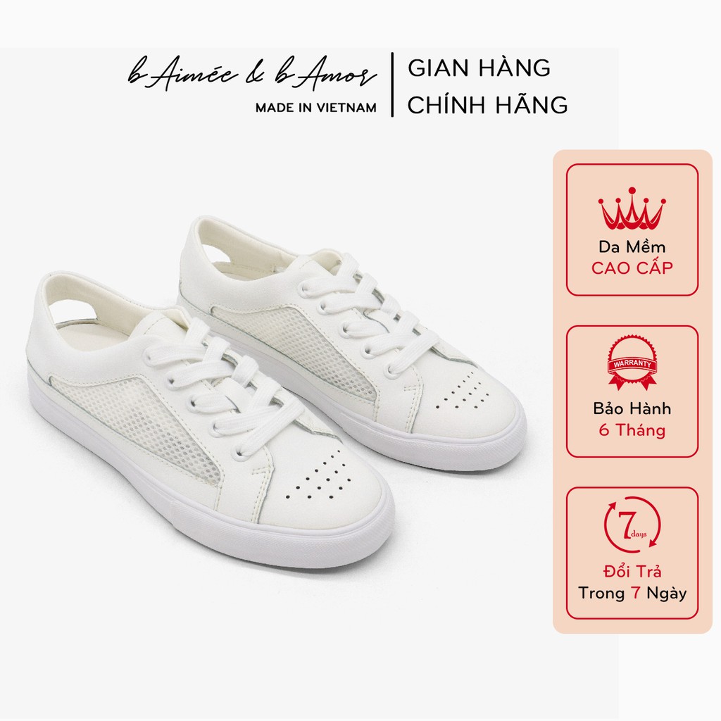 Giày sneaker nữ màu trắng hở gót thoáng khí đẹp thời trang dáng thể thao đế bằng cổ thấp bAimée &amp; bAmor - MS1678-MS1717