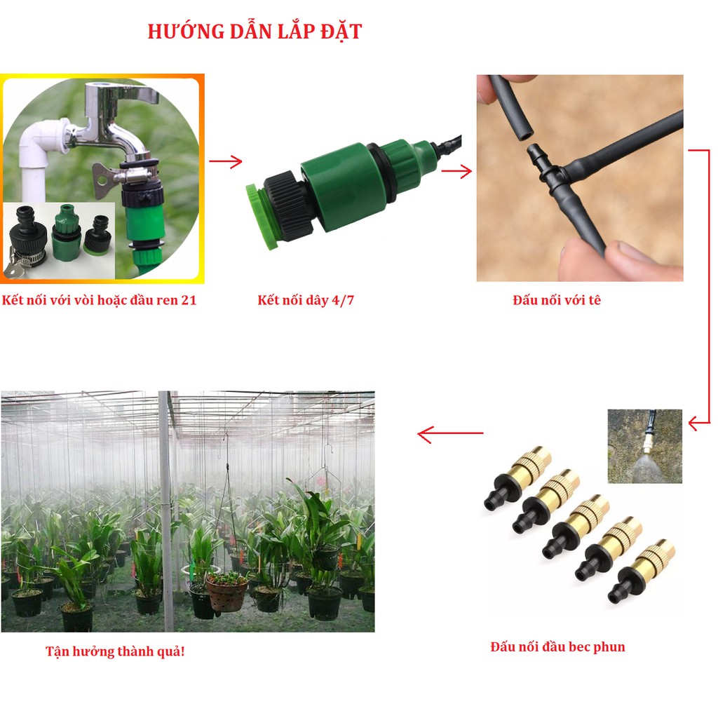 Bộ KIT Phun Sương Tưới Cây 20 Béc Bằng Đồng Tưới Lan, Cây Cảnh - HV Store SZ660