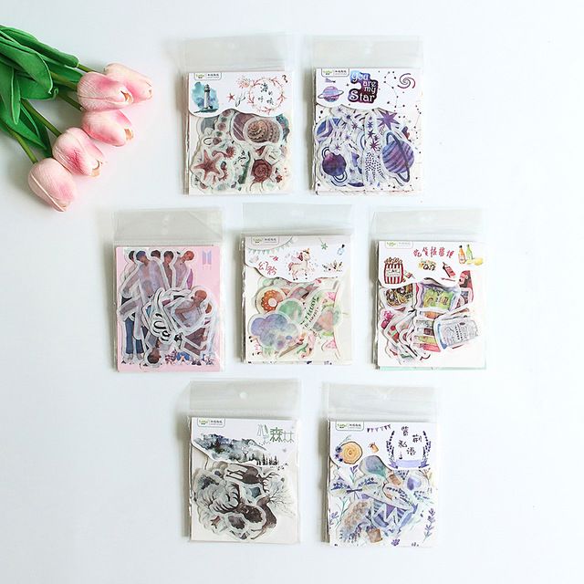 Set 40 sticker washi trang trí planner, scrapbook