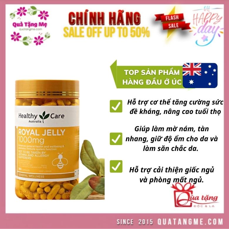 Viên uống sữa ong chúa Healthy Care Royal Jelly 1000mg 365 Viên Quà Tặng Mẹ