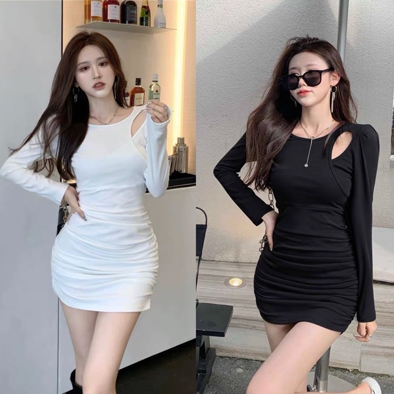 VÁY BODY DÀI TAY KHOÉT VAI GIỌT NƯỚC  / ĐẦM ÔM THU ĐÔNG 2021
