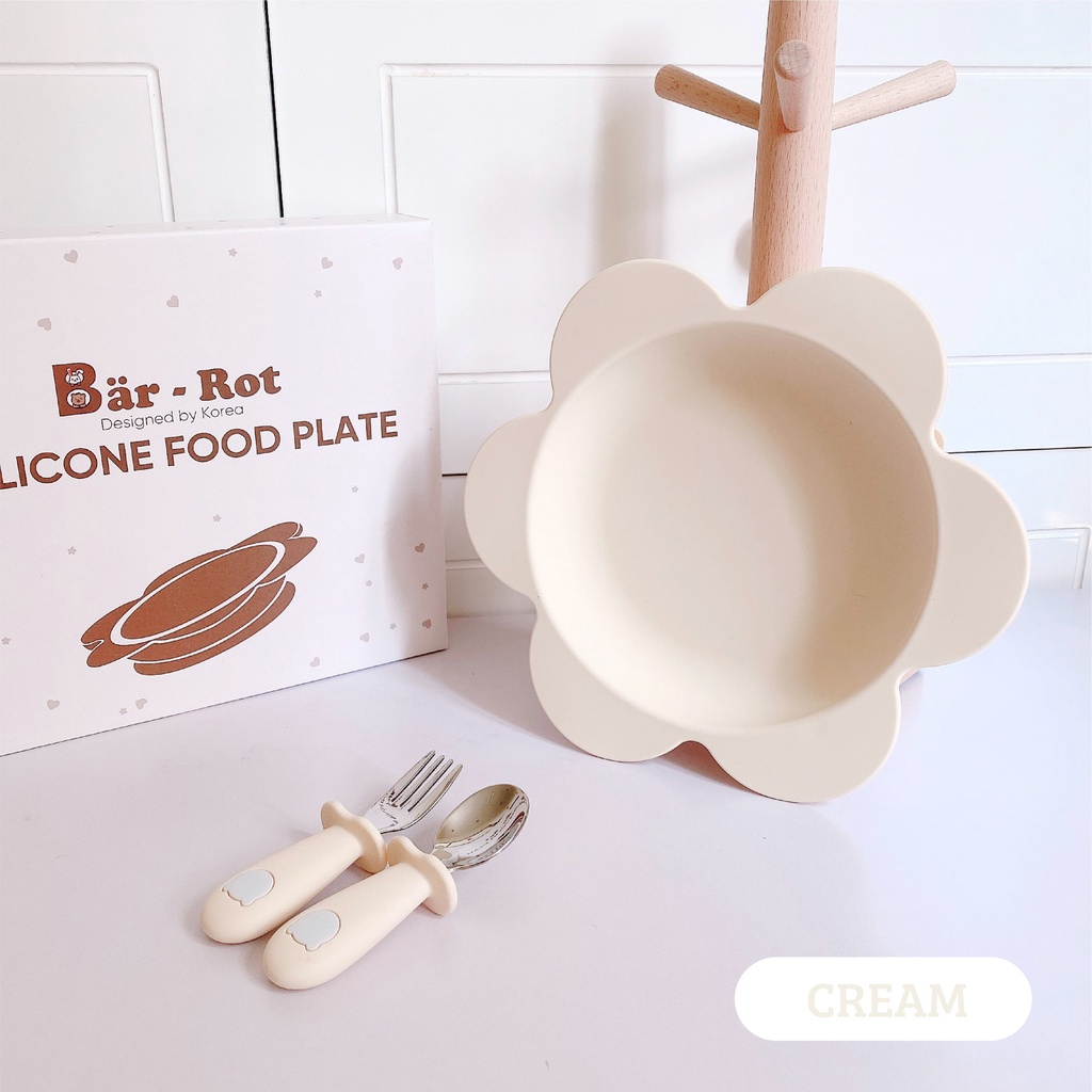 Đĩa Ăn Dặm Silicon Cho Bé Hình Gấu Hình Hoa Chính Hãng Bar-rot Có Đế Hít Chống Đổ An Toàn SILICON FOOD PLATE