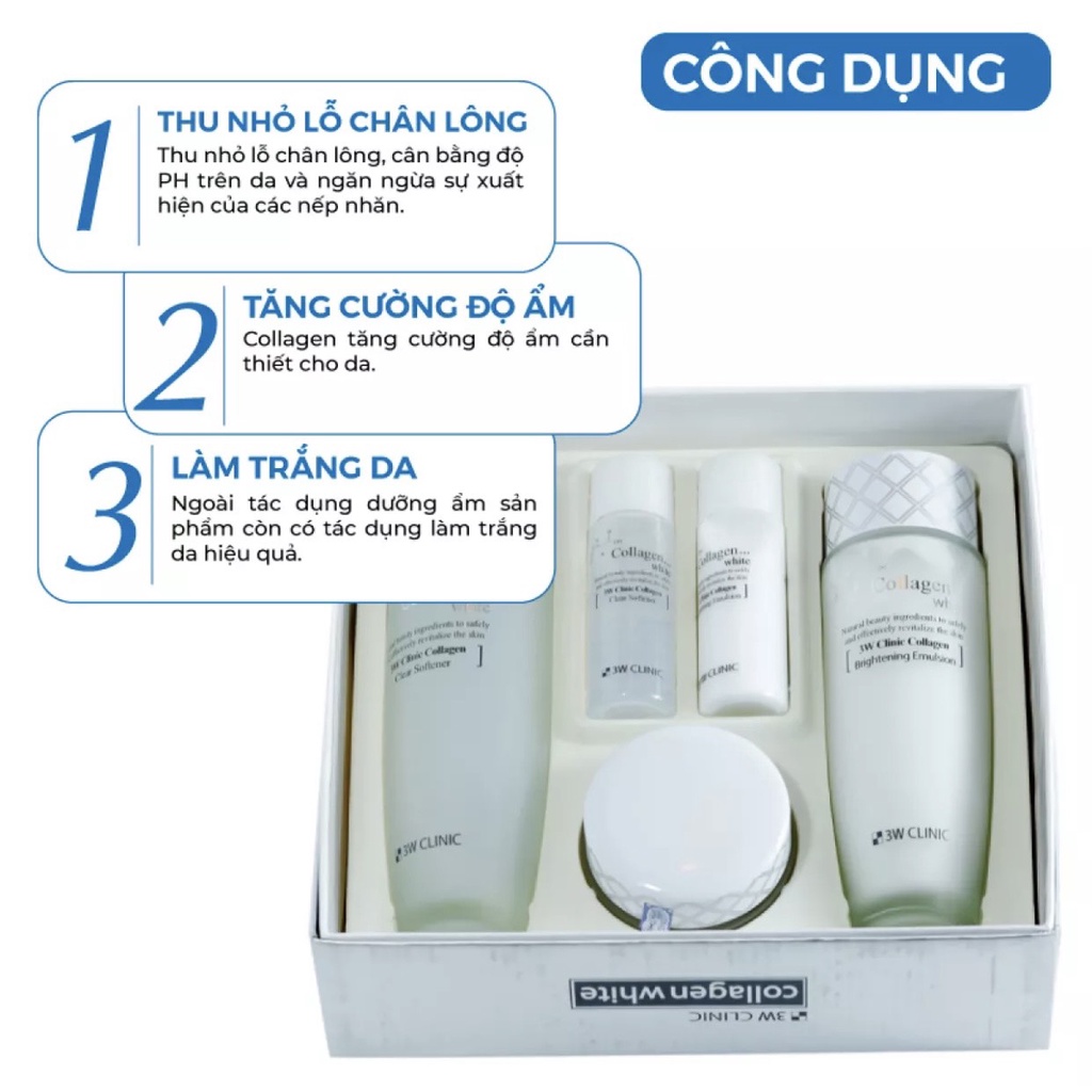 Bộ dưỡng trắng da dưỡng ẩm chiết xuất từ tinh chất Collagen 3W Clinic Hàn Quốc