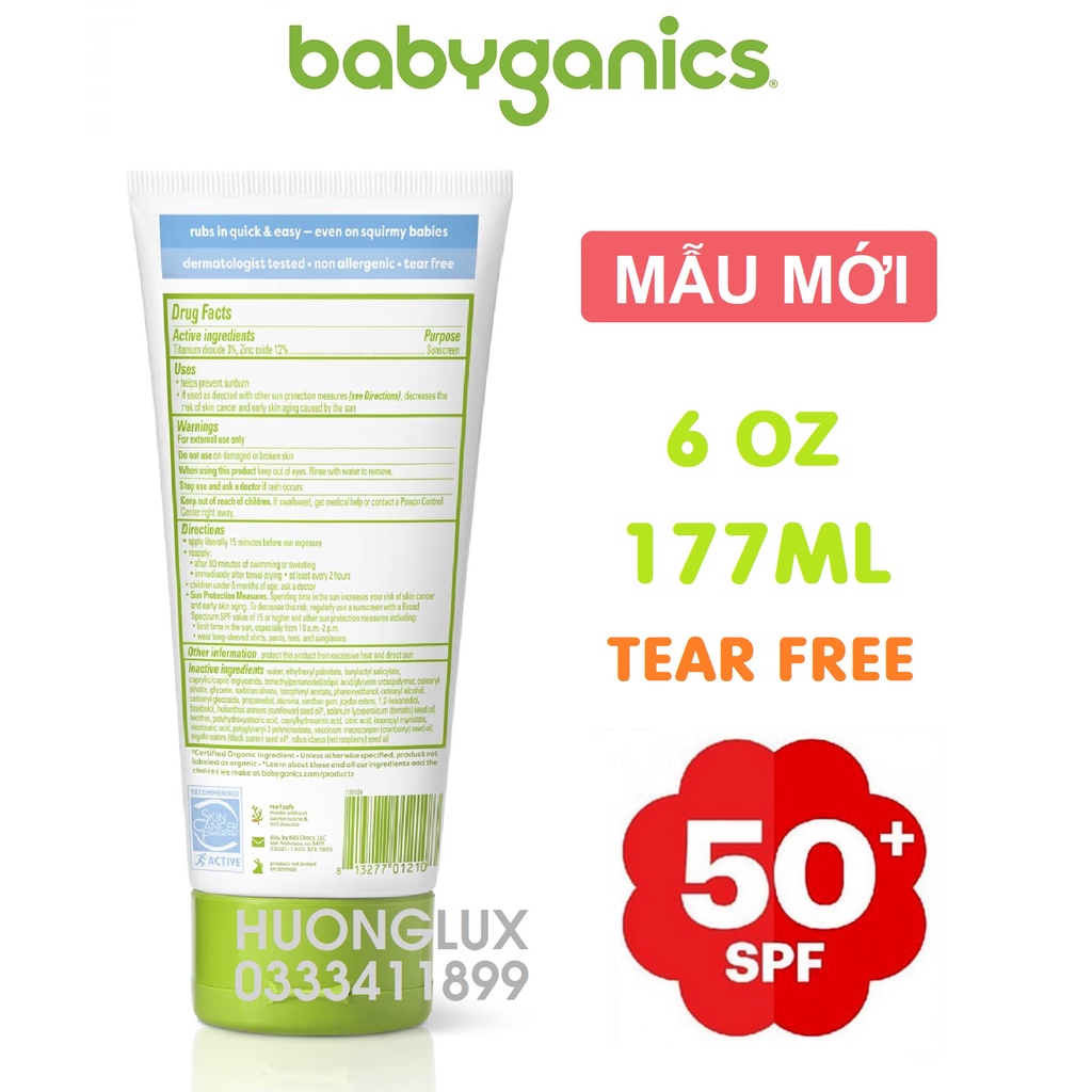 [Mẫu mới] Kem chống nắng cho bé Babyganics Mineral Sunscreen Broad Spectrum SPF 50