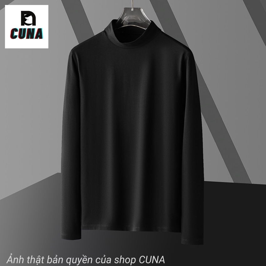 Áo giữ nhiệt nam cổ cao CUNA áo thun giữ nhiệt nam tay dài lót nỉ thun co giãn trơn 3 phân cổ lọ body thể thao thu đông