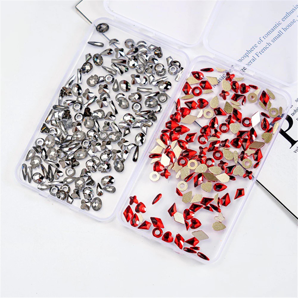 Hộp 120 hạt đá lấp lánh 3D nhiều size dùng trang trí móng tay cho nữ diy