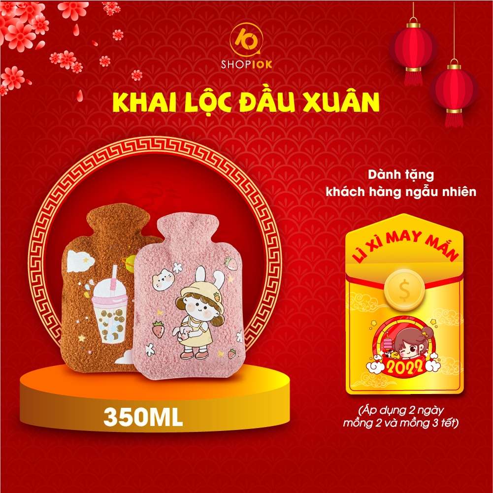 Túi chườm nóng lông xù giảm đau bụng, đau lưng, làm ấm mùa đông 350ml - SP005311