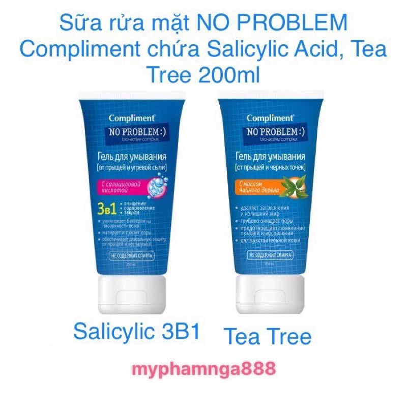 Gel- Sữa rửa mặt Compliment No Problem giảm viêm, mụn không làm khô da 200ml