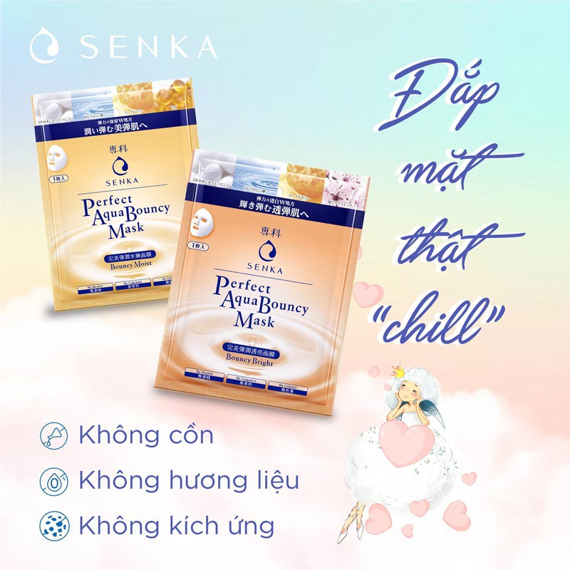 Mặt Nạ Senka Dưỡng Da Trắng Sáng Cấp Ẩm Senka Perfect Aqua White-Bouncy-Rich Mask 25ml Chính Hãng Nhật Bản