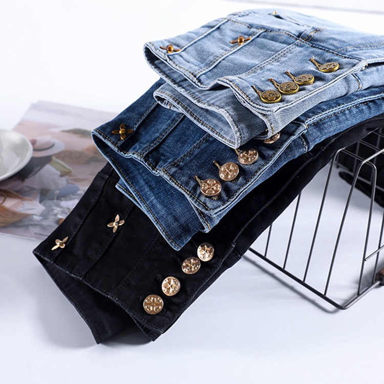 IELGY Quần Jean Nữ skinny Màu Đen Cạp Cao