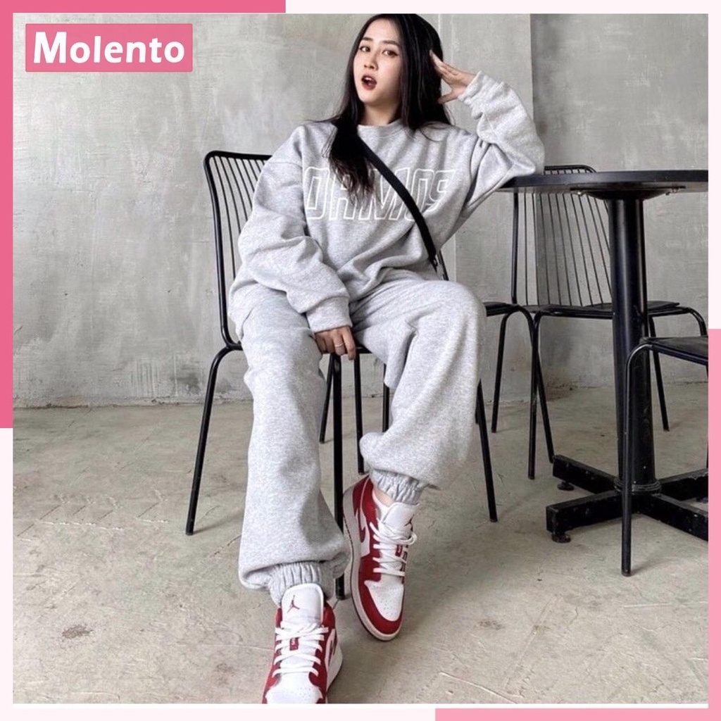 Bộ Quần Áo Nỉ Cosmos MOLENTO Bộ Nỉ Nữ Thể Thao Áo Hoodies Quần Boom Nỉ Bông Dày Dặn Bo Gấu - M67